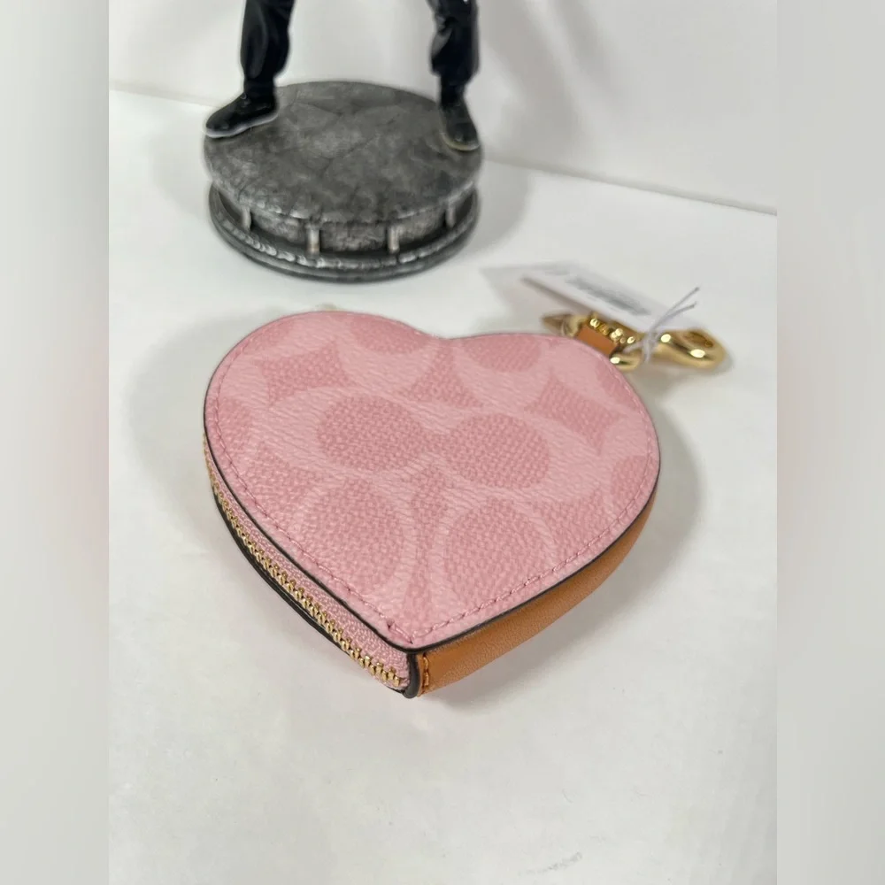 Coach Heart Bag Charm In Signature Canvas NWT
